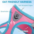SCENEREAL Cat Harness and Leash Set Escape Proof, Adjustable Soft Air Mesh Kitten Harnesses for Girls Boys Small Medium Big Cats, Reflective Light Travel Pet Walking Vest for Puppy Rabbit, Pink L