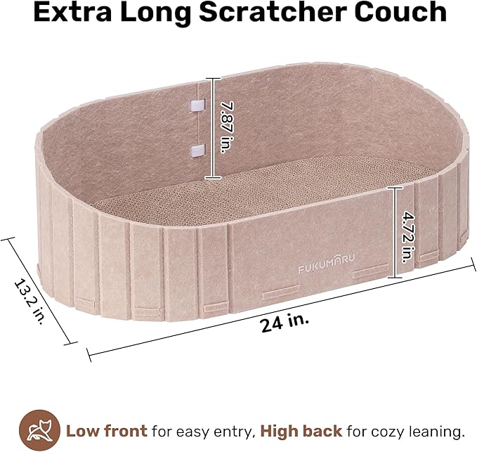 FUKUMARU Cat Scratcher, 24 Inch Sofa Shape Cat Scratching Bed, Reversible Detachable Cats Scratching Board, Round Cats Scratch Pads Refill Indoor, Beige