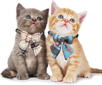 ADOGGYGO Plaid Cat Collars with Removable Bow Tie Bell, 2 Pack Beige Blue Plaid Kitten Bow Collar for Cats Kittens