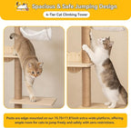 COZIWOW Cat Tree Wall Mounted 4 Tier Cats Climbing Tower 69" Sisal Scratching Post, Cat Wall Shelves Kitten Furniture with Hammock Hanging Toys Wild Simulation, Large Perch Suitable for Lookout