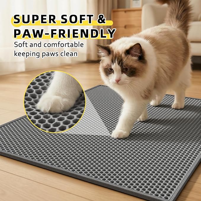 Cat Litter Mat, 30"X24" Large Double Layer Litter Trapping Mat, Waterproof/UrineProof, Easy to Clean Kitty Litter Mats for Floor, Scatter Control(Grey-2Pack)