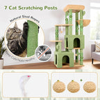 Globlazer Cactus Cat Tower for Indoor Cats, Heavy Duty Cat Trees for Large Cats Adult Big Cats Maine Coon Cat Tree Tower with Scratching Post, Extra Large Top Perch, Cat Condos, F61, Green, 61inch