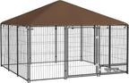PawHut Outside Dog Kennel, 7' x 7' x 5' Puppy Play Pen with Canopy, Garden Playpen Fence Crate Enclosure Cage Rotating Bowl, for Dogs, Chickens, Ducks, Black