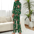 Custom Face Pajamas for Women Men,Personalized Dog Cat Pet Pajamas Set,Christmas Long Sleeve Sleepwear Pjs