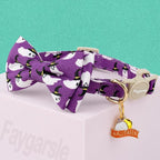 Faygarsle 2 Pack Halloween Cat Collar with Bowtie and Bell, Breakaway Safety Buckle, Ghost Bats Pattern, Orange and Purple