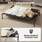 Veehoo Outdoor Elevated Dog Bed with Headrest Sides, Raised Dog Beds for Large Dogs, Washable Cooling Dog Cot with Non-Skid Feet, Breathable Mesh, Pet Hammock for Indoor or Camping, 41", Black