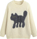 CIDER Women’s Cat Sweater Long Sleeve Crew Neck Fun Graphic Cute Patterned Chunky Pullover Sweater Tops