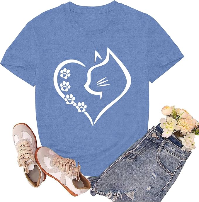 Cat Shirts for Women Cat Mom Tshirts Pet Lover Shirt Cats Paw Print Tee Tops
