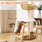 Natural Wood Modern Cat Tree with Top Cats Bed, Unique Cute Cats Furniture Activity Centre with Sisal Rope Scratching Posts, Cats Tower Condo with Interactive Cat Toy Tree