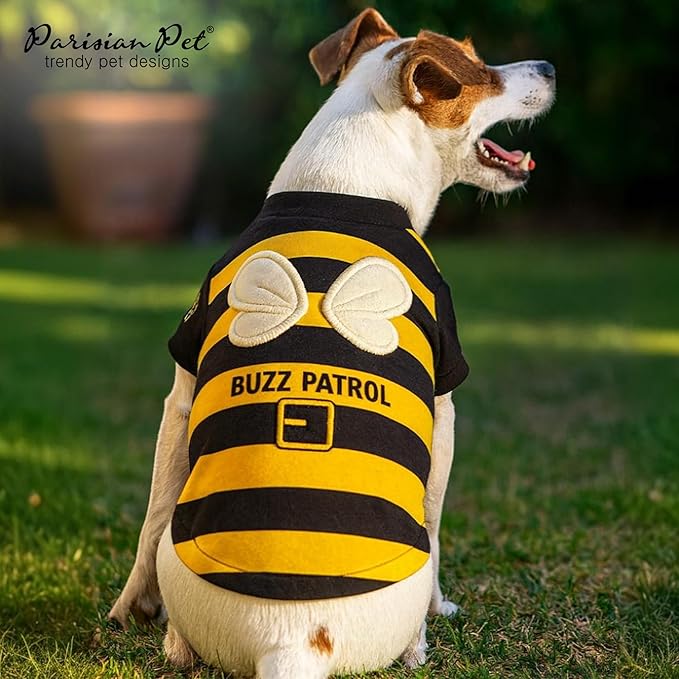 Parisian Pet Dog Buzz Patrol Bee Shirt - Embroidered Pet Vest - 100% Cotton & Polyester Doggy - Shirt - Lightweight Pet Clothes - Sleeved Puppy Costume - Funny Shirts for Large Dogs - 2XL