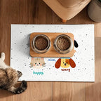 Pet Feeding Mat 24x16 inch Cat and Dog Print Meal Pad Non Slip Floor Mat for Food and Water Indoor Feeding Station Cute Pet Bowl Placemat for Small Cats and Dogs Kitchen Use