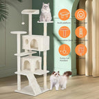 BestPet | 62" Cat Tree Tower | Beige | Sturdy, Easy to Assemble, Multi-Level Activity Center with Sisal Scratching Posts, Condos, Perches, Hanging Cat Toys, Observation Decks & Ladder