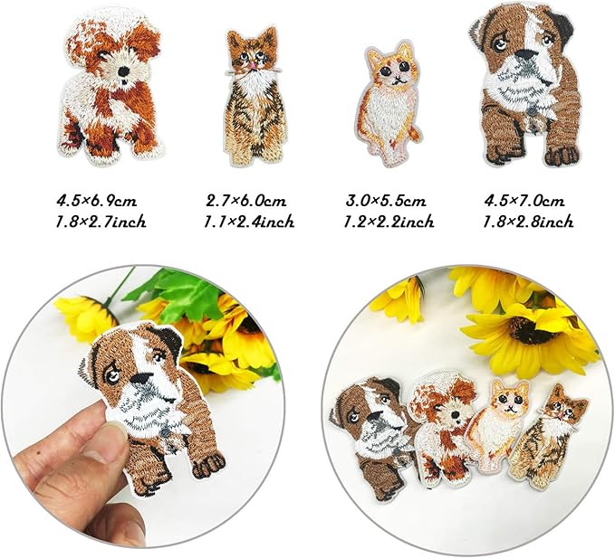 Woohome 16 PCS Cat and Dog Iron On Patches Assorted Cute Kitten Mini Cats Sew On Patches DIY Decoration or Repair, Embroidered Appliques for Clothing Backpacks Jeans T-Shirt Caps Shoes