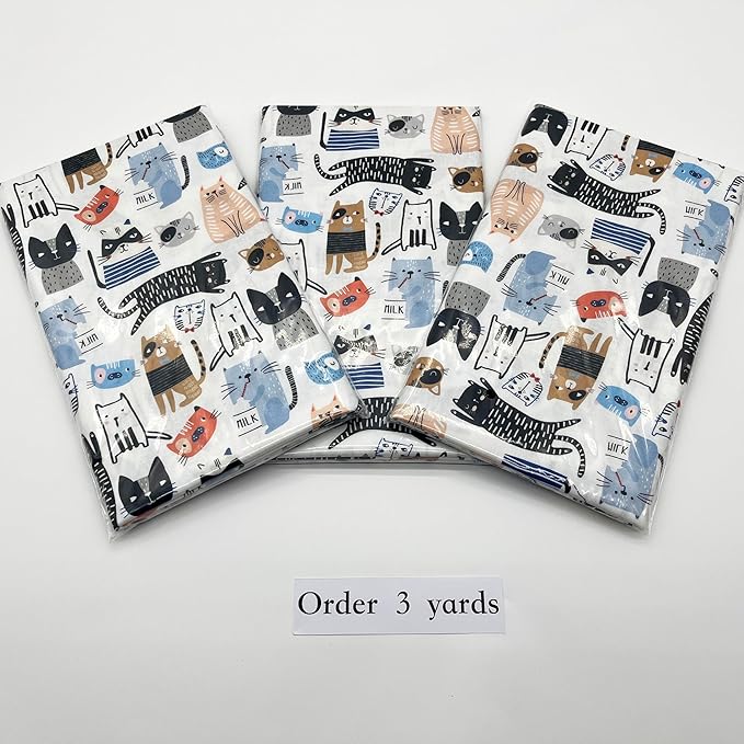 1 Yard (Pre-Cut) 43" x 36" (109cm x 92cm) Premium Floral Cotton Quilting Sewing Fabric, DIY Sewing Patchwork Supplies for Face mask Clothing Handmade Craft&Home Decoration (Cute cat 6)