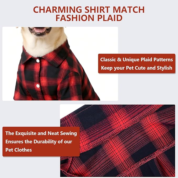 Koneseve Dog Shirt, Pet Plaid Clothes Shirt T-Shirt, Sweater Bottoming Shirt for Small Dog Cat Puppy Grid Adorable Wearing Stylish Cozy Halloween,Christmas Costumes (Red;M/Medium)