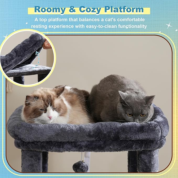 Hey-brother Cat Tree Tower, Scratching Posts with Big Platform, 2 Condos, Spacious Hammock, Cozy Basket, Sisal Board for Indoor Large Adults, 50 Inches Progressive Climbing House, Smoky Gray MPJ071G