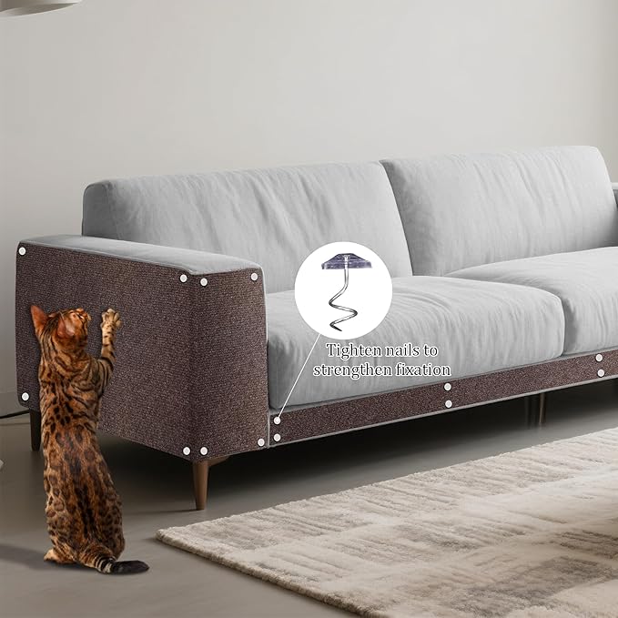 15.7'' x 78.7'' Cat Scratch Furniture Protector Cat Wall Scratcher Mat AdhesiveTrimmable Cloth Couch Anti-Scratch Cover DIY Climb Couch Protector from Claws, Replacement Pads，Brown