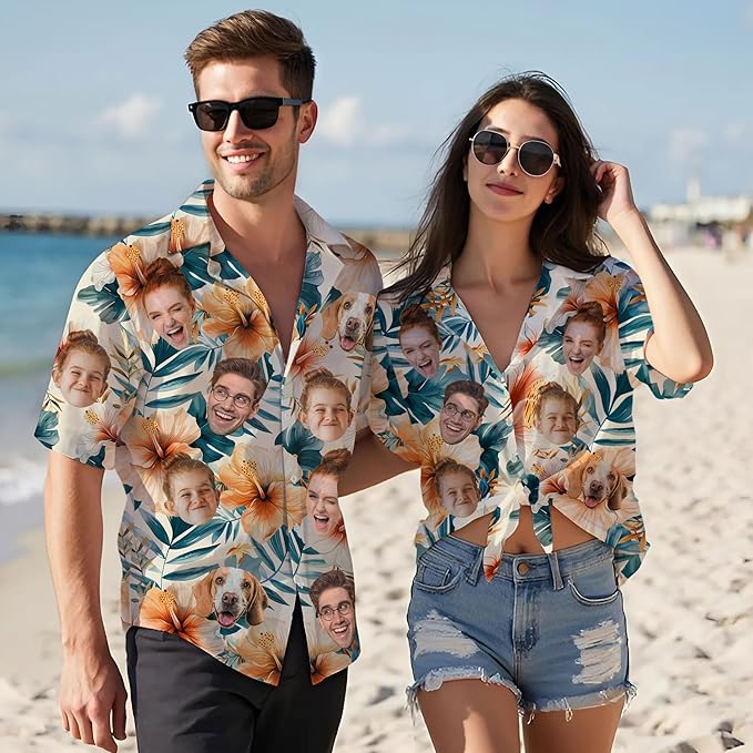 Custom Hawaiian Shirt with Face for Men Women Youth Kid, Personalized Hawaiian Shirts with Face Logo Photo Picture