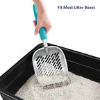 WePet Cat Litter Scoop, Aluminum Alloy Sifter, Kitty Metal Scooper, Deep Shovel with Diagonal Sifting Hole, Long Handle, Kitten Poop Lifter for Litter Box, Medium Size, Turkish Blue Handle