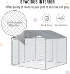 PawHut Outdoor Dog Kennel, Heavy Duty Dog Run Outdoor Fence with Waterproof Cover, Galvanized Chain Link, Secure Lock, 9.8' x 9.8' x 7.7'