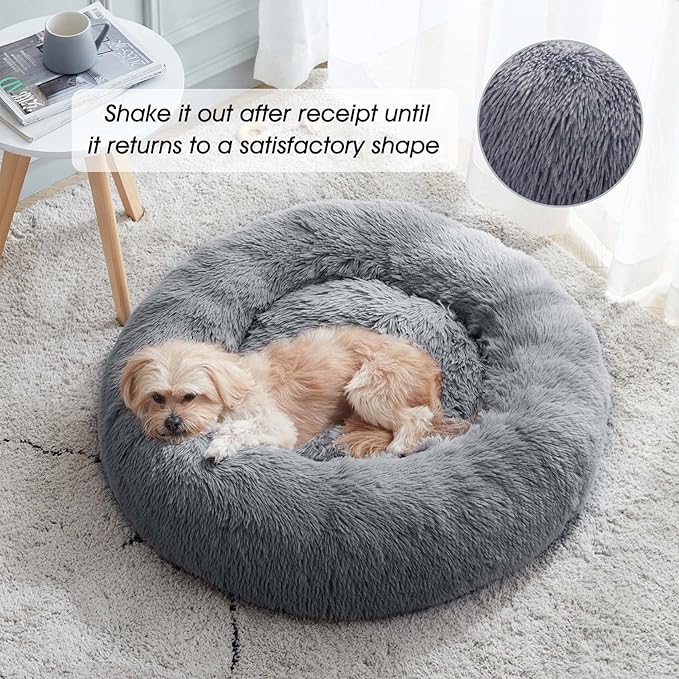 WESTERN HOME WH Calming Dog & Cat Donut Cuddler, Anti-Anxiety Warming Cozy Soft Round Bed, Fluffy Faux Fur Plush Cushion for Small Medium Dogs and Cats (20"/24"/27"/30")