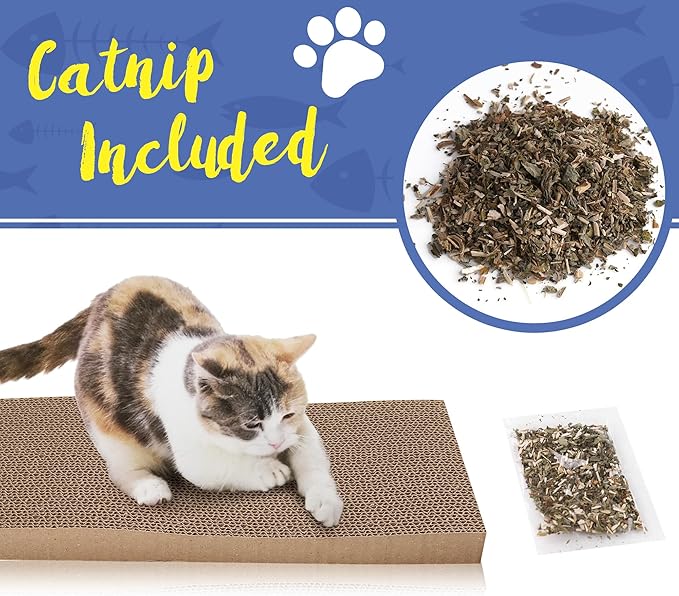 PrimePets Cat Scratcher Cardboard for Indoor Cats, 3 in 1, Cat Scratch Pad with Box, Cat Scratching Board, Reversible Corrugated, Furniture Protector, Catnip Included