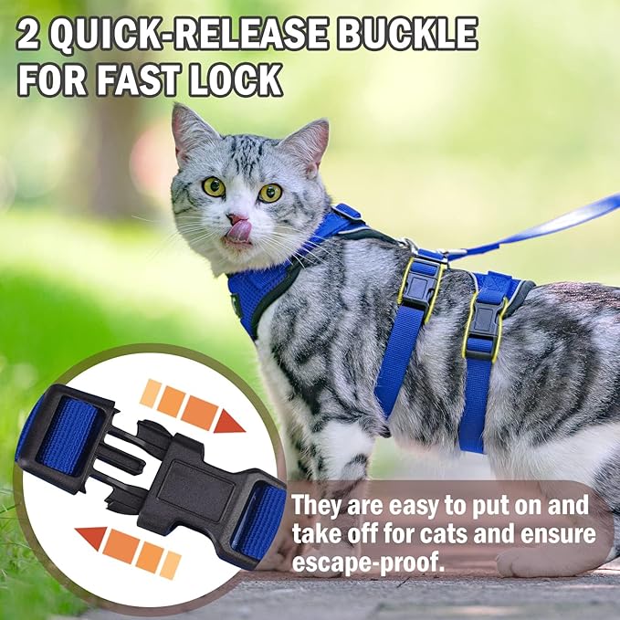 PUPTECK Cat Harness and Leash Set Escape Proof for Walking, Breathable Mash Vest Adjustable Harness for Cats Puppy Small Animals, Reflective at Night, Blue Small
