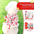 Dog Harness Dress Leash Set for Small Dog Summer Clothes Girl Female Puppy Cats Outfits Cute Floral Bowknot Princess Birthday Dress for Extra Small Pet Doggie Kitten Outfits Apparel(Red,M)