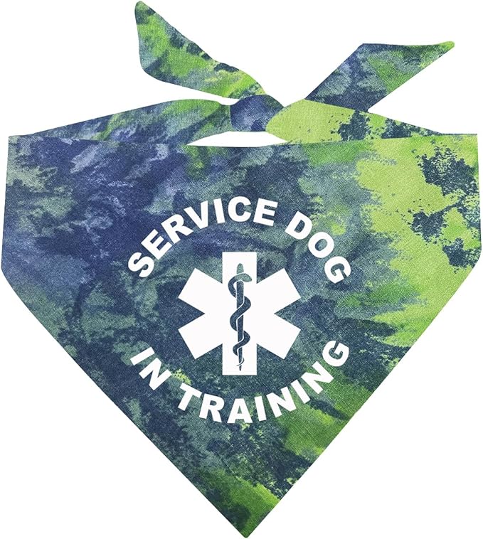 Service Dog in Training Dog Bandana (Green/Blue Scrunch, OS 289)