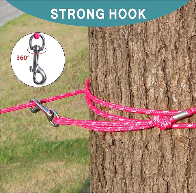 Reflective Cat Leash -50FT Cat Cable Out Escape Proof Walking Leads Yard Long Durable Safe Leash Traning Play Outdoor for Puppies/Kittens/Small Animals(Hotpink)
