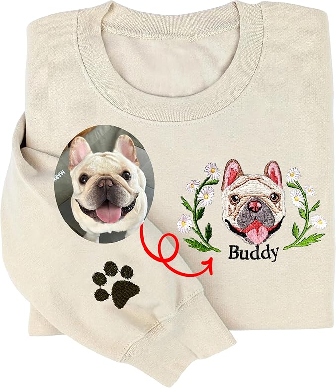 LOVELYPOD Custom Embroidered Dog Mom Sweatshirt with Dogs Names, Pet Photo Shirt, for Dog Lovers