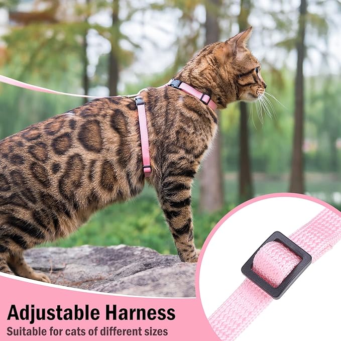 PUPTECK Adjustable Cat Harness and Leash Set Escape Proof Kitten Strap Collar for Walking Travel, Light Pink