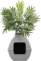 Good Pet Stuff Hidden Litter Box Planter, Decorative Cat Litter Enclosure with Carbon Filter, Artificial Plant, Easy Clean, Indoor Design, Courtyard Square Style, Base Kit, Stone Gray