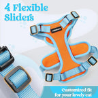 rabbitgoo Cat Harness and Leash Set, Escape Proof Soft Adjustable Vest Harnesses for Outdoor Walking, Easy Control Breathable Kitten Jacket with Reflective Strips, Orange & Light Blue, M