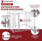 Lucky Dog 10' x 10' x 6' Heavy Duty Outdoor Welded Galvanized Steel Chain Link Dog Kennel Enclosure with 2 Configurations and Latching Door, Silver