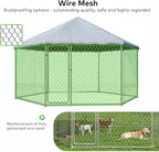 6.8x6.8 FT Outdoor Dog Kennel Outside Heavy Duty Dog Enclosure with Waterproof Cover and Security Lock, Galvanized Wire Mesh Hexagonal Large Dog Kennel(81x81x95.3IN)