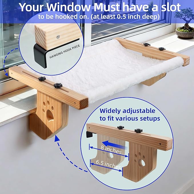 ESPETS Cat Window Sill Perch with Solid Wood & Thick Metal, Sturdy Cat Hammock Beds Window Seats with Soft Cusion Large Cats and Kittens-22.5 Inch