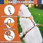 PUPTECK Adjustable Cat Harness and Leash Set Escape Proof Kitten Strap Collar for Walking Travel, Geometry Pattern