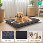 Washable Dog Bed Mat Soft Dog Crate Pad Fluffy Pet Kennel Beds Sleeping Mattress with Non-Slip Bottom for Extra Large Jumbo Medium Small Dogs, 53 x 36 Inch, Grey