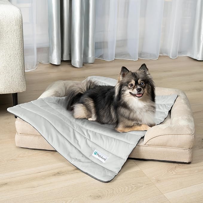 PetAmi Cooling Mat for Dog, Premium Pet Cooling Blanket for Crate Kennel, Indoor Cat Cool Sleeping Pad, Q-MAX Cold Sofa Couch Cover for Summer, Gray/Light Grey, Small (24x32)