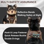 AIITLE No Pull Dog Harness and Leash Set, Step in No Chock Soft Mesh Dog Harnesses Reflective for Extra-Small Puppy Dogs and Cats, Plaid Dog Vest Harness for Pets Chocolate XXS