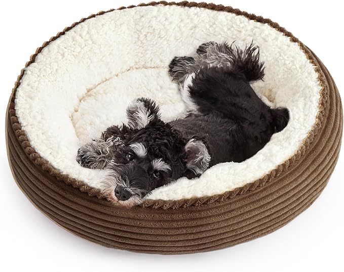 Love's cabin Round Donut Cat and Dog Cushion Bed, 25in Pet Bed for Small or Medium Dogs, Anti-Slip & Water-Resistant Bottom, Soft Durable Fabric Pet Beds, Washable Calming Cat Bed Brown Stripe