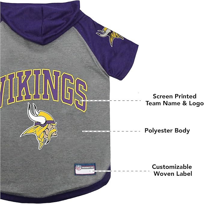 Pets First NFL Minnesota Vikings Hoodie for Dogs & Cats. | NFL Football Licensed Dog Hoody Tee Shirt, Medium| Sports Hoody T-Shirt for Pets | Licensed Sporty Dog Shirt