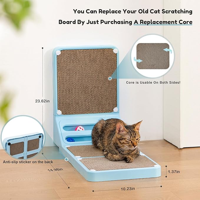 Cat Scratching Board Kitten Scratching Ball Wall Scratchers for Indoor Cats L Shaped Cat Scratcher Cats with Scratcher Pads Blue