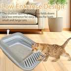 Collapsible Kitten Litter Box, Open High Sided Cat Potty Pan with Scoop Shallow Cat Toilet Anti-Splashing Low Entrance Travel Litter Box with Falling Sand Pedal for Kitty to Senior Cats