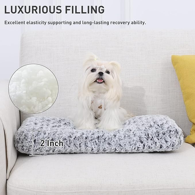 KSIIA Washable Dog Bed Deluxe Plush Dog Crate Beds Comfy Kennel Pad Anti-Slip Pet Sleeping Mat for Large, Jumbo, Medium, Small Dogs Breeds, 17" x 12", Gray