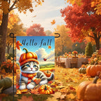 Hello Fall Garden Flag Cute Kitten Pumpkin Hat Scarf Flag 12x18 Inch Autumn Pet Decor Double Sided Outdoor Banner For Front Yard Porch Lawn Patio Seasonal Home Decor for autumn