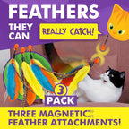 Cat Amazing Snatch Feathers Replacement Pack - 3 Magnetic Feather Attachments for The Snatch Magnetic Wand - Cat Toy Feathers – Cats Can Really Catch!