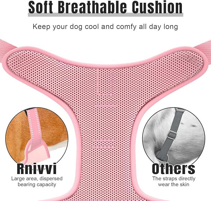 Rnivvi No Pull Dog Harness, Cute Reflective Large Sized Puppy Harness, Adjustable Soft Padded Vest for Large Dogs, Heavy Duty Pet Vest with Easy Control Handle for Walking Training, Pink