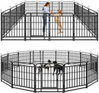 Dog Fence Outdoor 16 Piece Panels 32" Height, Square Steel Pipe with Reinforced Crossbars, Anti-Rust Heavy Duty Dog Playpen with Doors Portable for Yard RV Camping, Total 36FT, 103 Sq.ft, Snowy Black